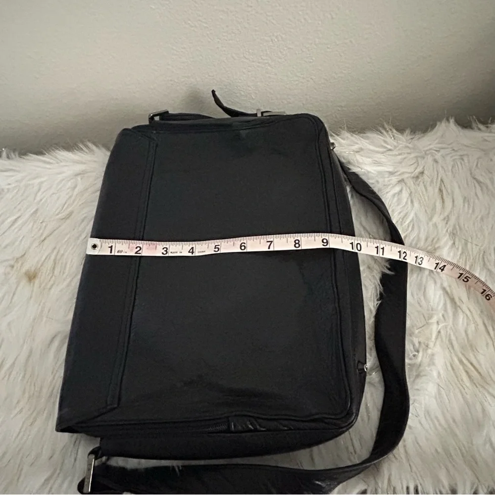 Perlina Black Leather Laptop/Messenger Bag